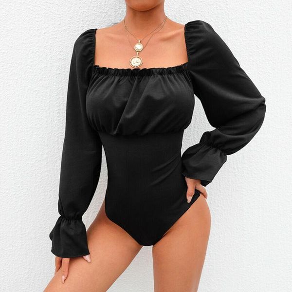 

women's jumpsuits & rompers women fashion backless bodysuit womens long flare sleeve bandage bodycon bodysuits slim fit rumpers ma, Black;white
