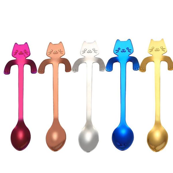 

spoons cute cat spoon short handle kitchen stainless steel easy to clean dessert tableware restaurant creative