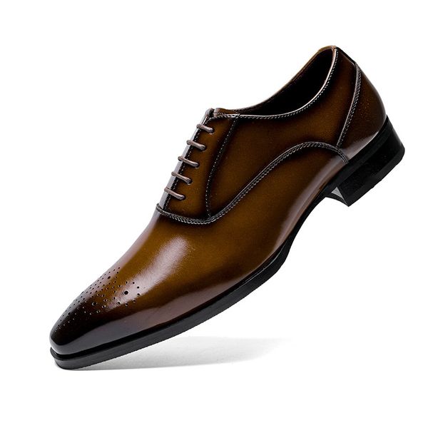 

464748 size japanese cross-border mens leather shoes leather business formal cowhide carved gentleman casual, Black