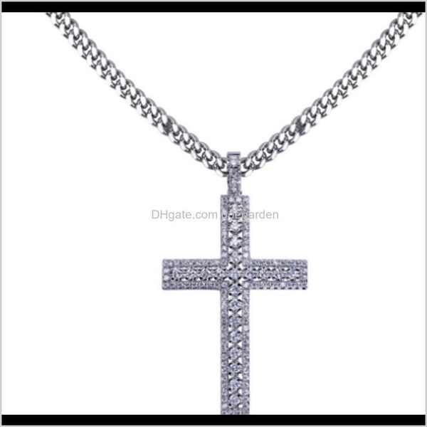 

necklaces hip hop 18k gold plated iced out cubic zirconia cross pendant with 4mm 60cm cuba chain necklace men women diamonds jewelry h svvr1, Silver