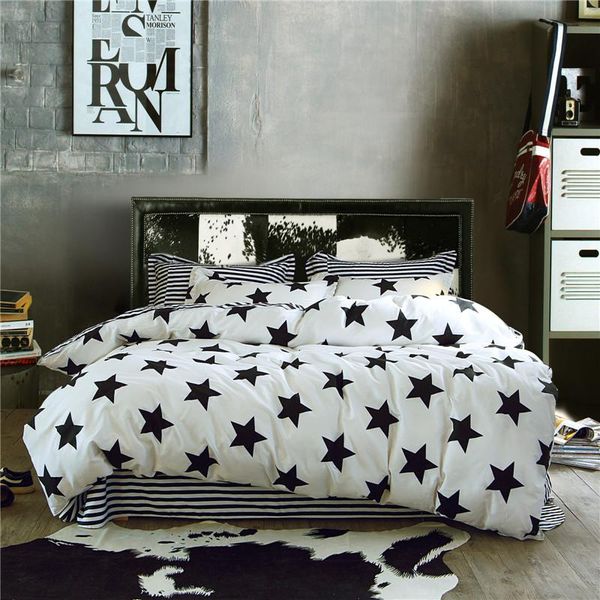 

bedding sets 100% cotton simple set 4pcs boys cartoon home four summer stars black white twin  king duvet quilt cover bed