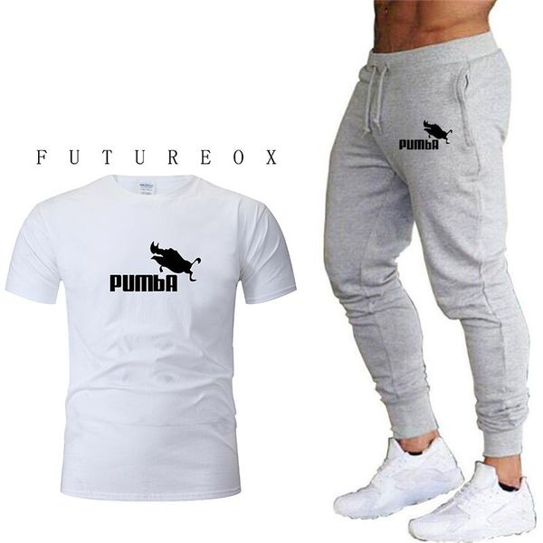 

summer fashion t-shirt shorts suit men's 2 sportswear + trousers beach casual gym clothing, White;black