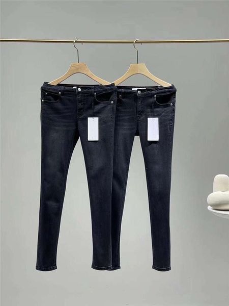 

family slim pants cotton washed black dark high waist women, Blue