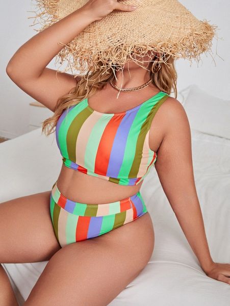 

plus colorful striped bikini swimsuit b5cx#, Black
