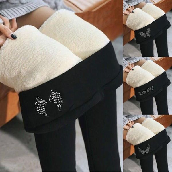

women's leggings winter plus size 4xl 5xl velvet warm pants 2021 high waist comfort keep flexible leggin, Black