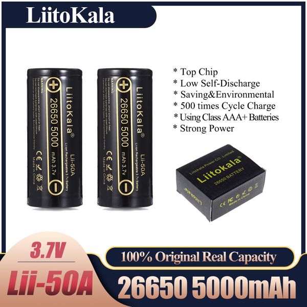 LiitoKala all'ingrosso batterie al litio lii-50A 26650 5000mah 3.7V 26650-50A per pacco batteria di montaggio giocattolo per notebook torcia elettrica