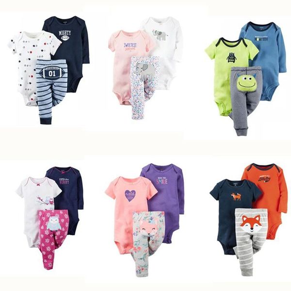 

clothing sets 2021 spring 3pcs baby boy clothes infant cartoon cotton rompers and pants trousers set born toddlers girl, White