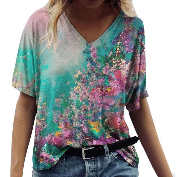 

women's t-shirt large size casual women clothing v-neck womens printing summer short sleeve ladies 2021 nbh147, White