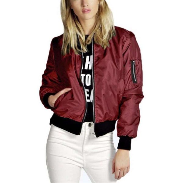 Primavera Outono Mulheres Finas Jaquetas Tops Ma1 Básico Jaqueta Bomber Bomber Manga Longa Casaco Casual Colarinho Slim Fit Outerwear 210928