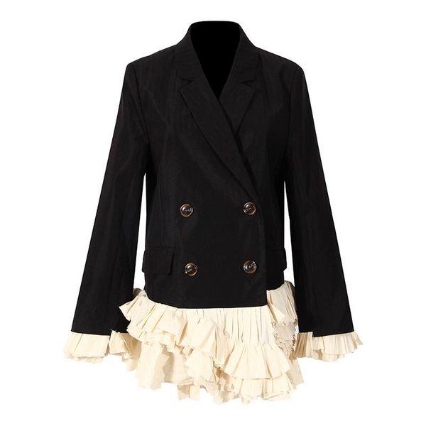

runway designers blazer femenino 2021 autumn korean fashion elegant ruffles double-breasted black women women's suits & blazers, White;black