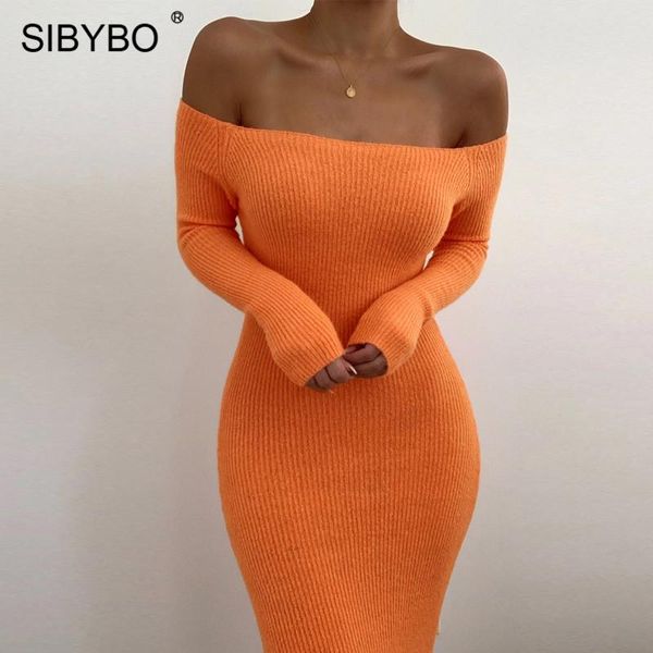 

ribbed off shoulder long dress women spring sleeve slash neck bodycon solid backless ladies party casual dresses, Black;gray