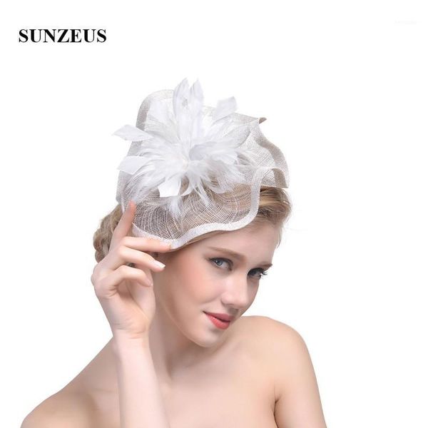 

feathers linen bridal hats flower sharp charming white wedding hair accessories sombreros de boda vintage sh361