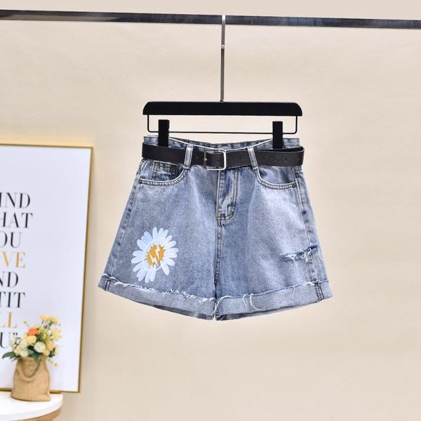 

women's jeans 2021 printed denim shorts pant jean women wide leg summer blue highwaisted plus size short femme