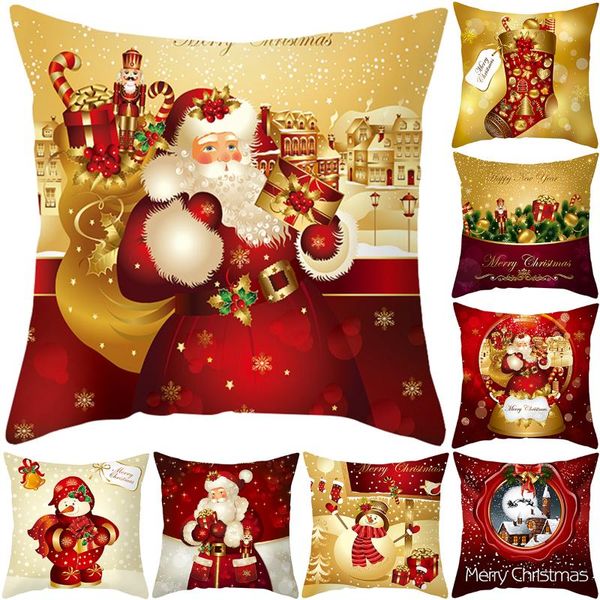 

cushion/decorative pillow merry christmas golden red case 45x45 cm santa claus cushion cover decoration for home natal navidad year