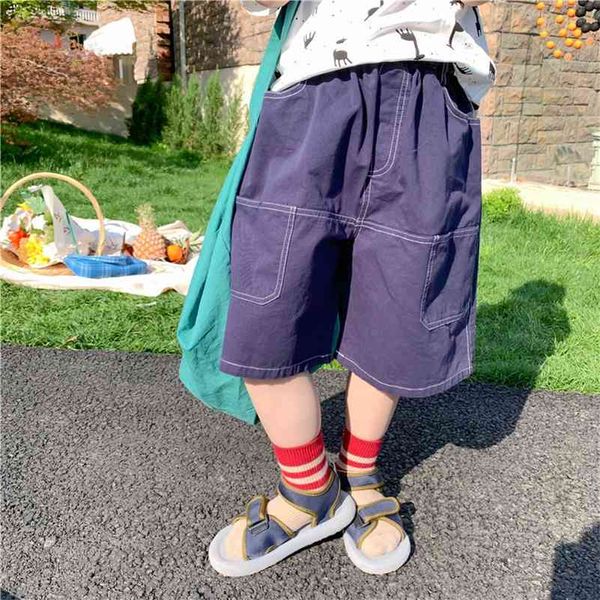 Meninos de verão hip hop solto joelho calças de comprimento kids kids largamente grande normais bolso grande calças legais 210708