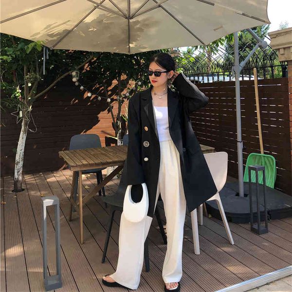 

women's suits & blazers [eam] women black button split big size blazer lapel long sleeve loose fit jacket fashion spring autumn 2022 1d, White;black