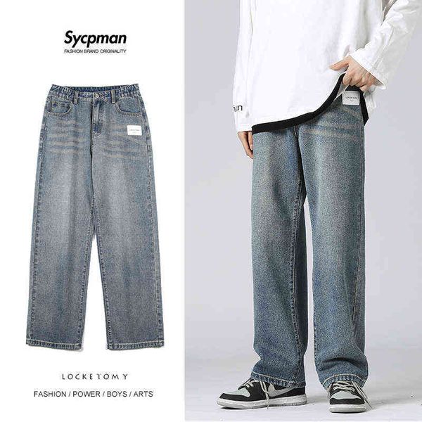 

men's nostalgic washed jeans straight street clothing retro loose hip hop designer 0124, Black