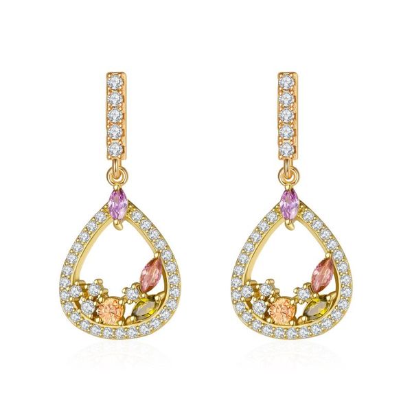 

dangle & chandelier drop-shaped hollow earrings, female inlaid stones, an elegant gift for girlfriend and generous, Silver