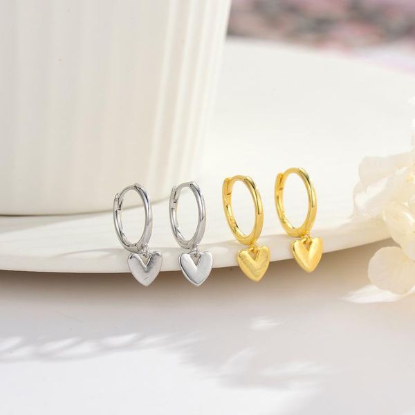 

hoop & huggie 925 sterling silver korean heart earrings simple temperament exquisite semale jewelry gift, Golden;silver