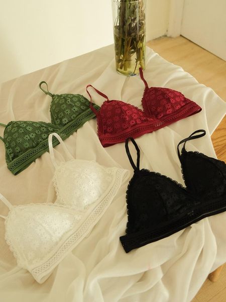 

bras women bralette french style lace bra girls triangle cup lingerie deep v wireless underwear soft thin seamless, Red;black