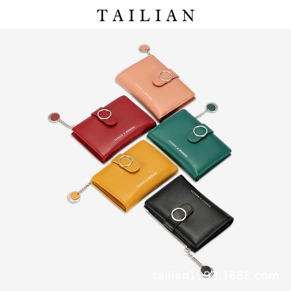 

wallets short women's fashion buckle zipper bag simple bracelet charm wallet purse, Red;black