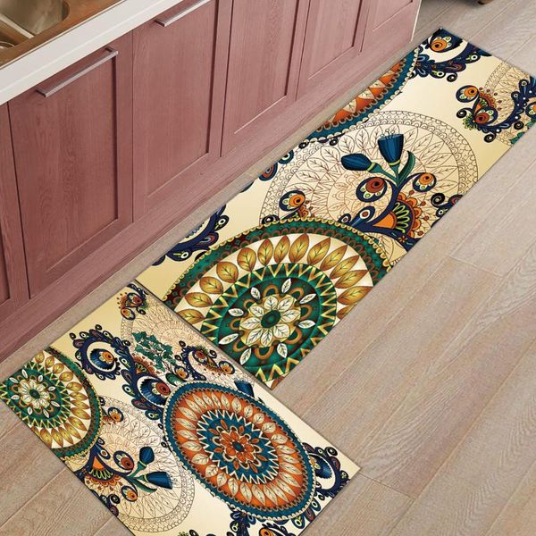 

geometric circular flowers leaves long kitchen mat home entrance doormat anti-slip bathroom rug floor decoration carpets