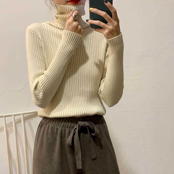 

turtleneck sweater high-neck bottoming shirt women inner wear autumn and winter self-cultivation all-match 210526, White;black