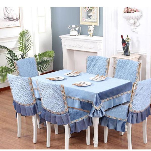 

summer fresh blue tablecloth chair cover set for home banquet dining modern simple non-slip table solid color cloth