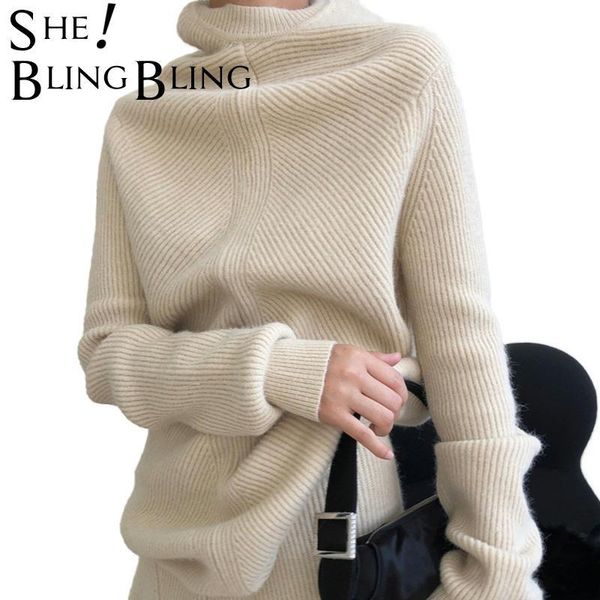 

autumn winter women casual turtle neck slim soft minimalist solid color long sleeve pullover knitting sweater 210523, White;black