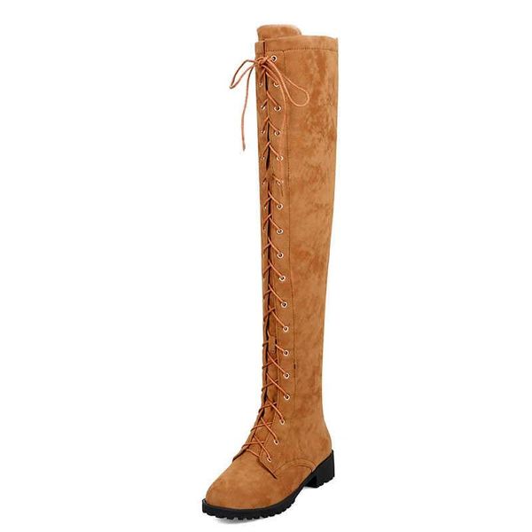 

boots front knee anti velvet large women's low heel, Black