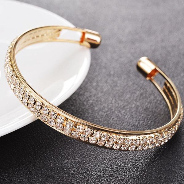 

bangle fashion high-quality rose gold silver diamond 2 rows of open bracelet women's jewelry burst, Black
