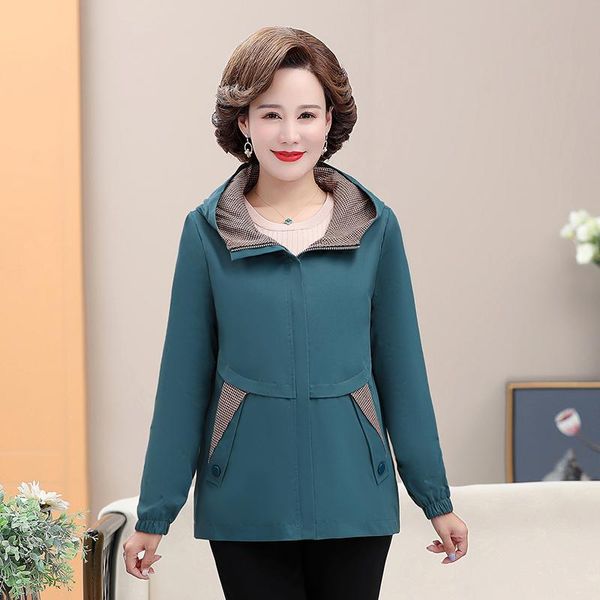 

women's jackets 2021 middle-aged and elderly women's coat spring fall hooded zipper jacket plus size 5xl autumn coats outerwear mot, Black;brown