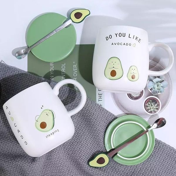 

mugs with avocado funny coffee cup ceramic creative color heat-resistant mug lid 450ml kids office home drinkware gift