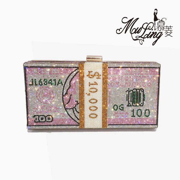 

dinner bag with diamond, u.s. dollar slanting across