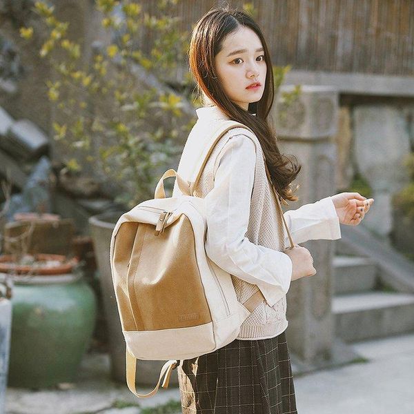 

backpack canvas art small fresh shoulder female simple forest college style student computer bag 14 inch