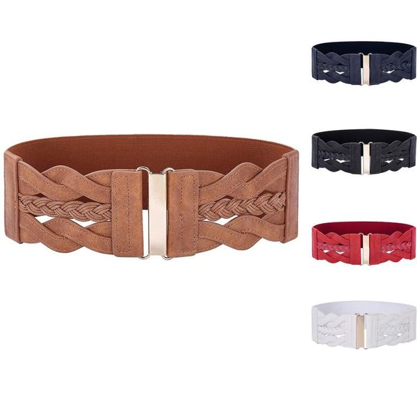 

belts fashion wide waistbands women elastic waist belt for dress sweater pin buckle leather girls cummerbunds stretchy, Black;brown
