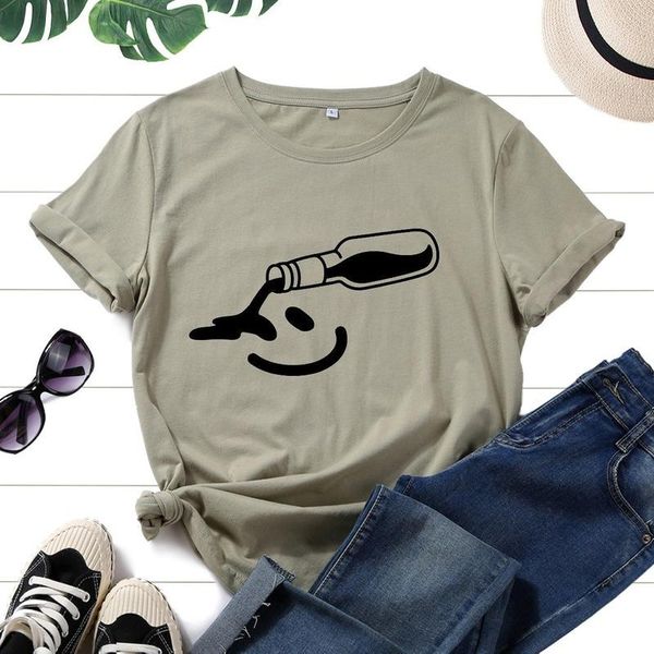 

women's t-shirt summer t shirt women cotton 100% short sleeve bottle smile print fashion graphic vintage t-shirts ladies casual tee, White