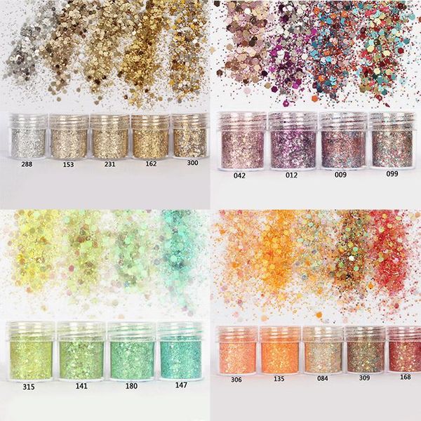 

mix colorful nail glitter powder dust 3d sequins acrylic hexagon sheets tips art decoration 10ml 1 box1, Silver;gold