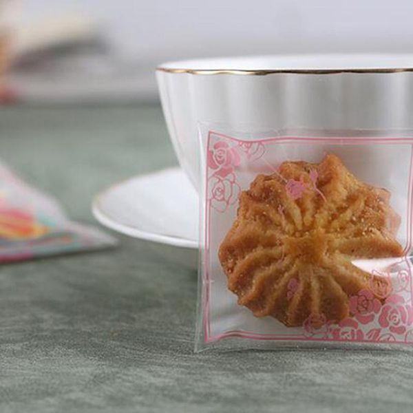 

gift wrap 100pcs/pack transparent simple self-adhesive soap bag pink rose lace moon cake cookie west point candy drop