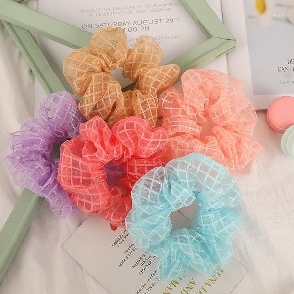 

plaid chiffon scrunchie girls sweet ponytail holder women solid elastic kids cute hair rubber bands fashion accessories1