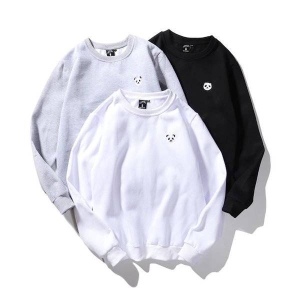 

men's hoodies & sweatshirts men casual sweatshirt crewneck solid color long sleeve oversize harajuku streetwear panda embroidery male, Black