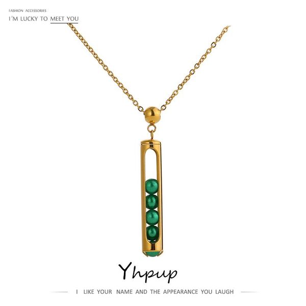 

pendant necklaces yhpup 2021 plastic beads choker necklace titanium steel jewelry 18 k stainless chain fashion for women, Silver