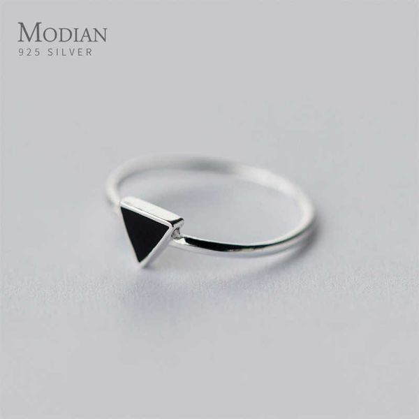 

black enamel triangle sterling silver 925 ring for women fashion open adjustable geometric original fine jewelry 210707