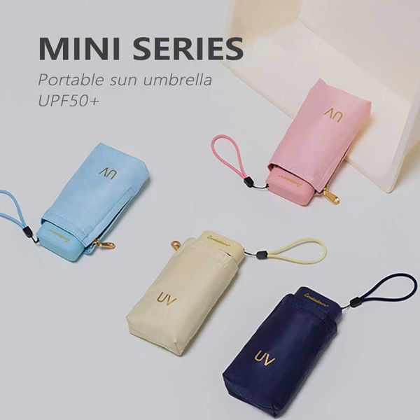 14 cm Mini-Regenschirm für Damen, sechs Falttaschen, für Reisen, kleiner tragbarer Sonnenschirm, UPF50+, Anti-UV, bunt 210626
