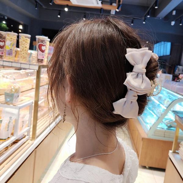 

hair clips & barrettes bowknot claw clip korean style elegant resin updo jaw with fabric decor strong shower clamps for girls women ml, Golden;silver