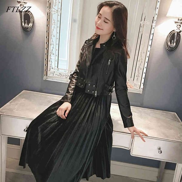 

faux leather jacket women motorcycle casual pu short coats slim black rivet zipper pink jackets 210423