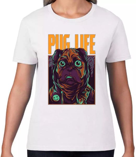 

FAN PUG LIFE FUNNY COOL ART GRAPHIC DESIGN HIGH QUALITY T Shirt .Female, White;black