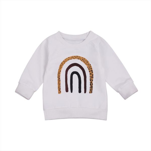 

0 6y toddler baby girl rainbow sweatshirt white pullover autumn casual leopard print long sleeve outwear, Black
