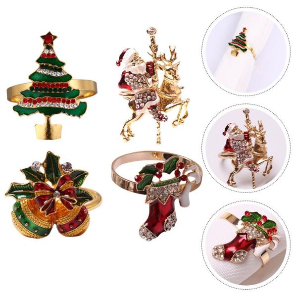 

4pcs christmas theme alloy napkin rings dinning table setting (red green)