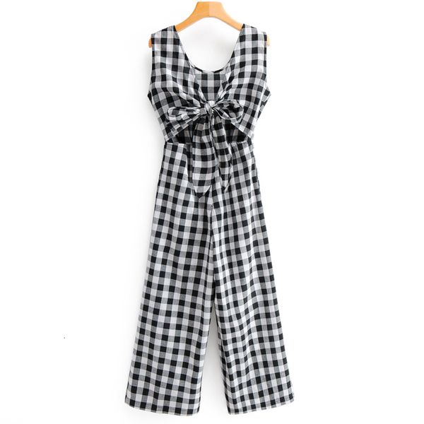 

dresses french retro new fashion slimming plaid back hollow female sleeveless holiday party chic women's jumpsuit, Black;gray